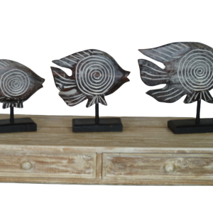 set de 3 poissons sculptés a la main en bois exotique
